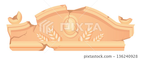 Damaged ancient stone facade decoration cartoon illustration 136240928