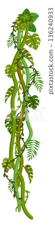 Tropical decoration greenery. Jungle botany cartoon border Tropical decoration greenery. Jungle botany cartoon border 136240933