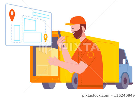 Shipment transportation process. Industrial cargo truck loading 136240949