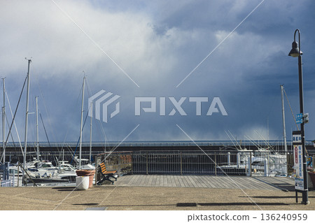 Ito Marine Town Harbor Pier and Yachts Cloudy Seascape Ito Marine Town Harbor Pier and Yachts Cloudy Seascape 136240959