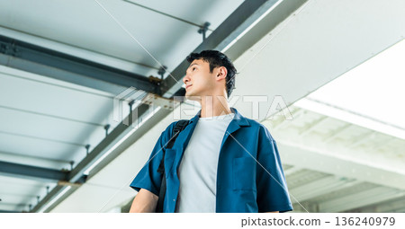 一名旅客抬頭望向天空。照片由關西國際機場（KIX）提供。 136240979
