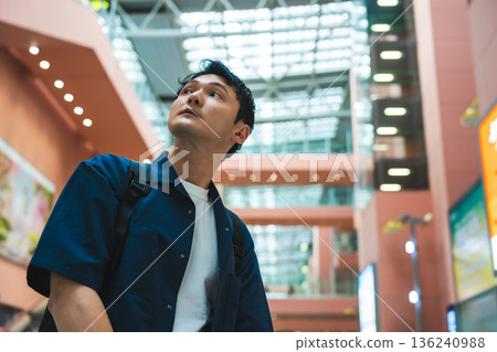 A man looking up at the station. Photo courtesy of Kansai International Airport (KIX) A man looking up at the station. Photo courtesy of Kansai International Airport (KIX) 136240988