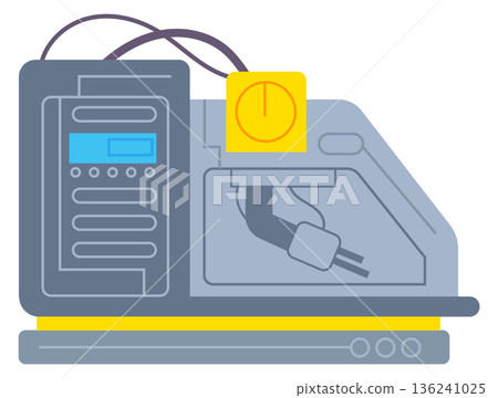Cpu metalworking with robotic manipulator. Cnc color icon 136241025