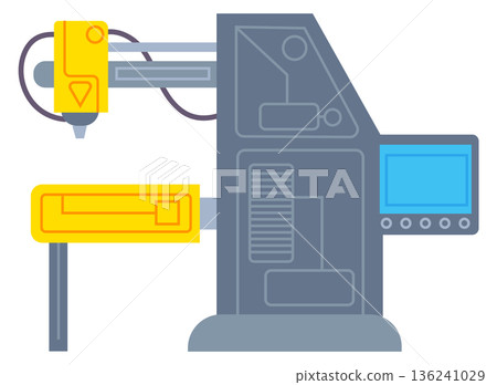 Metal welding icon. Technical cnc complex machine Metal welding icon. Technical cnc complex machine 136241029