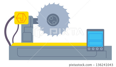 Rotary saw on industrial machine. Cnc cutting tool Rotary saw on industrial machine. Cnc cutting tool 136241043