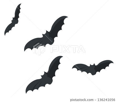 Flying bats black silhouettes. Horror halloween decoration Flying bats black silhouettes. Horror halloween decoration 136241056