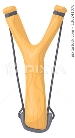 Wooden hunting weapon. Cartoon slingshot threat icon Wooden hunting weapon. Cartoon slingshot threat icon 136241076