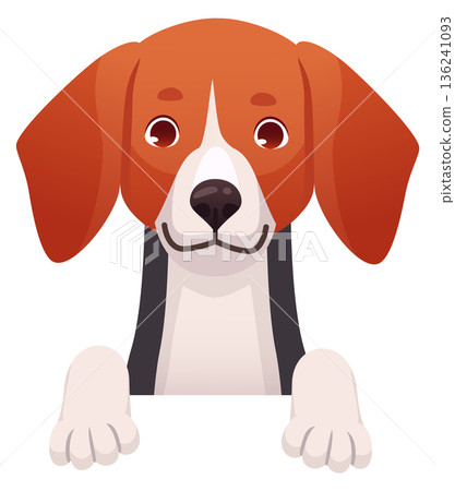 Beagle looking front view. Dog head and paws Beagle looking front view. Dog head and paws 136241093