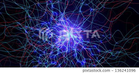 Neural Network Brain Neurone Synapse Connections Lightning Ball Energy Glow. Machine Learning Technology Background for AI Data Flow, BigData, Medical Science Research, Biotech. Vector illustration Neural Network Brain Neurone Synapse Connections Lightning Ball Energy Glow. Machine Learning Technology Background for AI Data Flow, BigData, Medical Science Research, Biotech. Vector illustration 136241096