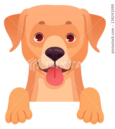 Happy labrador cartoon character. Hanging and peeking pet Happy labrador cartoon character. Hanging and peeking pet 136241099