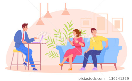 Celebrity couple interview. Tv studio show illustration 136241229