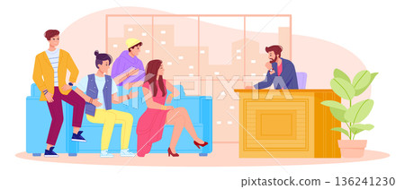 Night talk show. Tv host with celebrity guests 136241230