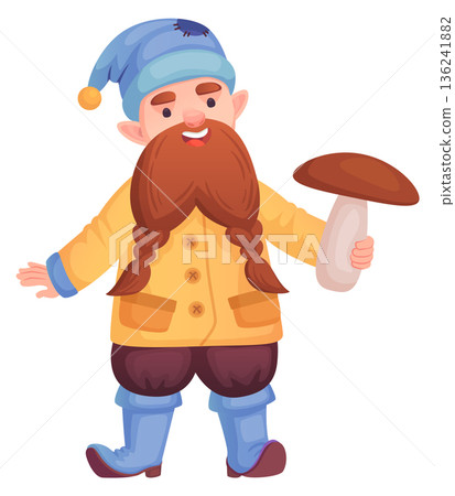 Forest elf hold mushroom. Cartoon fairytale creature 136241882