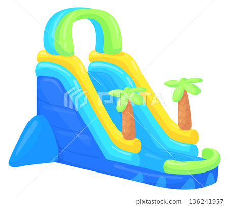 Inflatable park slide. Summer jungle attraction cartoon icon Inflatable park slide. Summer jungle attraction cartoon icon 136241957