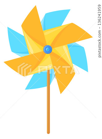 Paper fan toy. Weather pinwheel cartoon icon Paper fan toy. Weather pinwheel cartoon icon 136241959