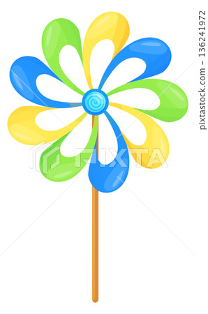 Rotating pinwheel. Funny color toy cartoon icon Rotating pinwheel. Funny color toy cartoon icon 136241972