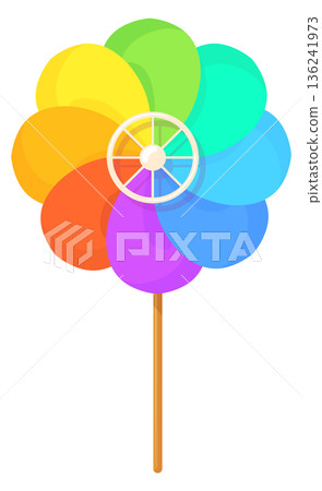 Colorful pinwheel icon. Rainbow paper flower spinner 136241973