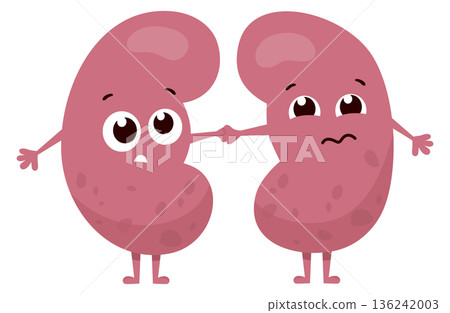 Sick kidneys. Unhealthy human organ cartoon mascot Sick kidneys. Unhealthy human organ cartoon mascot 136242003