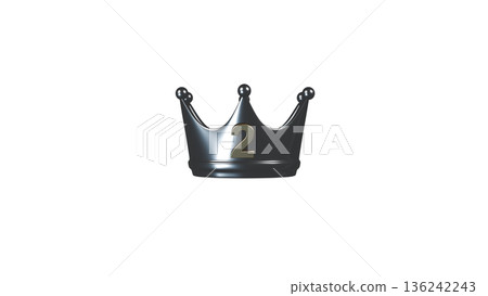 [Transparent background] 3D [silver] crown with the number [2] drawn on it 136242243