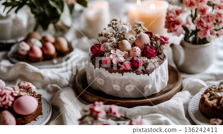 Traditional Kulich Cakes on Festive Easter Table Traditional Kulich Cakes on Festive Easter Table 136242411