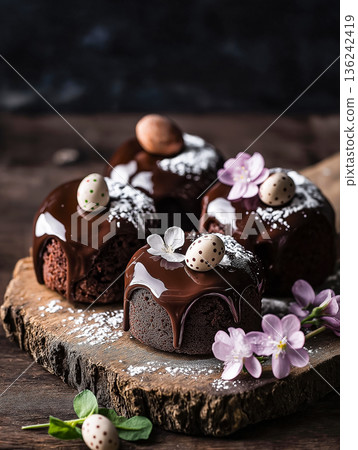 Rustic Chocolate Fudge Easter Cakes Rustic Chocolate Fudge Easter Cakes 136242419