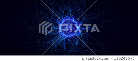 Energy Light Ring Neon Circle Net Web. Magic Portal Hole, Thunder Light Round Lightnin, Lightning Ball. Blue Purple Hole Light, Static Current Effect Background. Vector Illustration 136242575