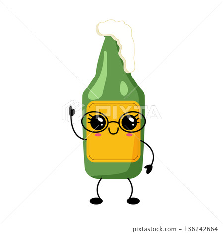 Cute Kawaii Beer Bottle Character Illustration 136242664