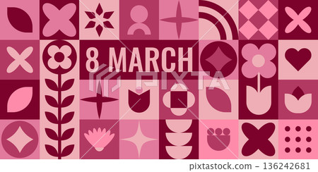March Geometric Banner With Spring Mood 136242681