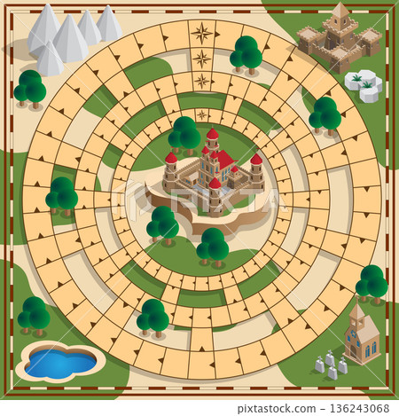 Board game of the medieval theme. Vector design for app game user interface. Board game of the medieval theme. Vector design for app game user interface. 136243068