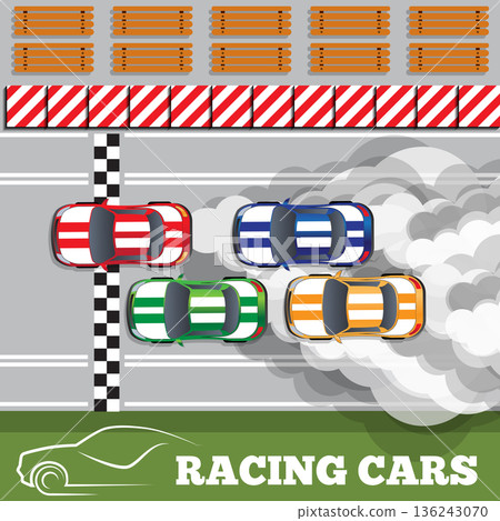 Racing cars. View from above. Vector illustration. 136243070