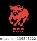 Silhouette of an aggressive bull, on dark background. 136243222
