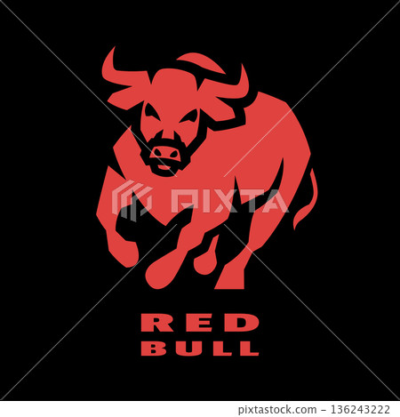 Silhouette of an aggressive bull, on dark background. 136243222