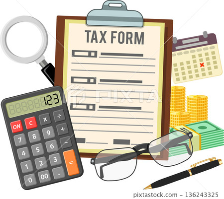 Tax calculation, payment, accounting, paperwork concept 136243325