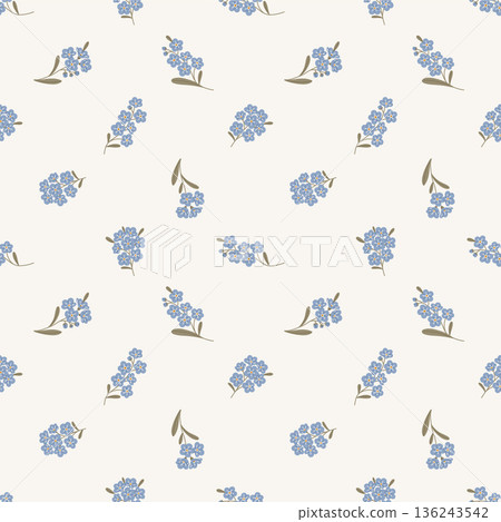 Seamless floral pattern with blue flowers and leaves Seamless floral pattern with blue flowers and leaves 136243542