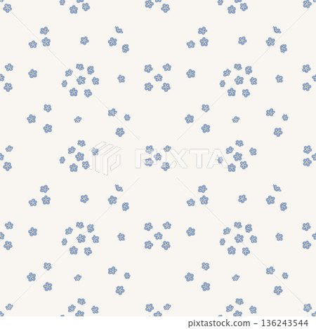 Seamless pattern with scattered blue flowers 136243544