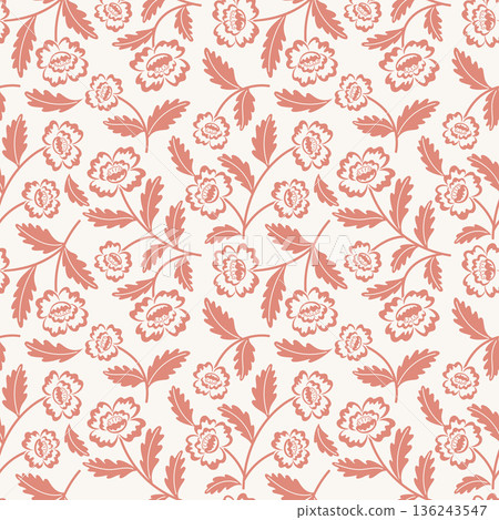 Seamless folk floral pattern with terracotta flowers 136243547