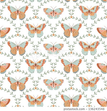 Seamless butterfly floral pattern in pastel colors Seamless butterfly floral pattern in pastel colors 136243548