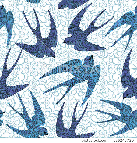 seamless pattern with dolphins, waves 136243729