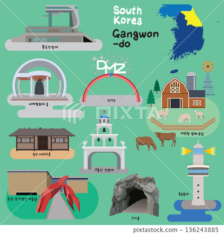 Vector illustration of Gangwon do landmarks South Korea 136243885