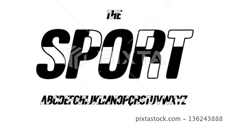 Black white Split glitch alphabet, kinetic sport letters, bold techno font with contrast cuts, dynamic broken rhythm, esports motion style, futuristic branding typography. Vector typeset. 136243888