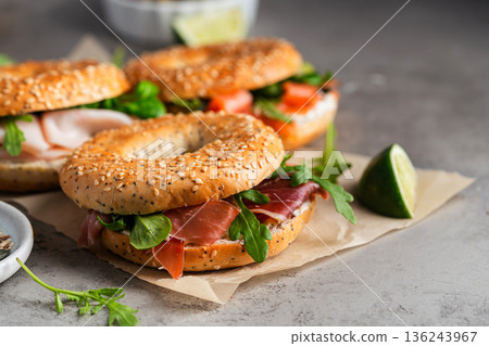 Sandwich with ricotta and prosciutto 136243967