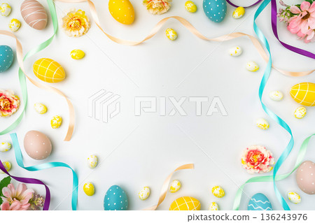 Happy Easter concept with easter eggs Happy Easter concept with easter eggs 136243976