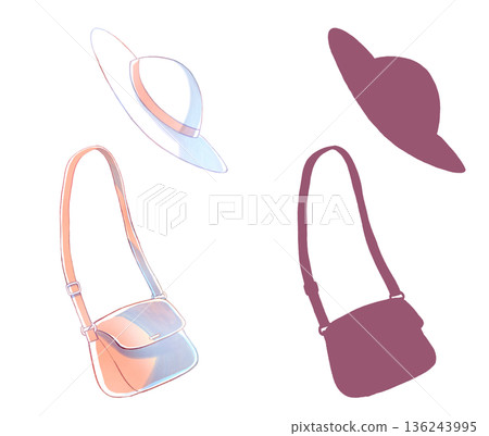 Hat and shoulder bag silhouette Hat and shoulder bag silhouette 136243995