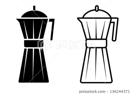 Coffee pot for brewing coffee icon. Black, white silhouette coffee pot full of coffee, isolated on white background. linear illustration, logo for coffee shop, hand drawn artwork Coffee pot for brewing coffee icon. Black, white silhouette coffee pot full of coffee, isolated on white background. linear illustration, logo for coffee shop, hand drawn artwork 136244371