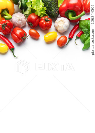 Fresh healthy eating vegetables on white background 136244505