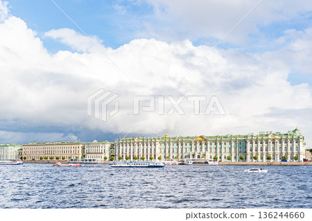The State Hermitage Museum, Saint Petersburg. Neva river view, sunny summer day The State Hermitage Museum, Saint Petersburg. Neva river view, sunny summer day 136244660