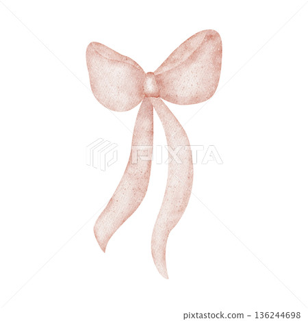 Watercolor pink ribbon bow. Illustration in childish girlish style. Hand-drawn isolated from background for Easter birthday holiday cards, posters, tableware, clothing, decor, invitations greeting Watercolor pink ribbon bow. Illustration in childish girlish style. Hand-drawn isolated from background for Easter birthday holiday cards, posters, tableware, clothing, decor, invitations greeting 136244698