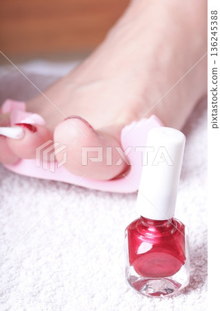 female feet red polished nails female feet red polished nails 136245388