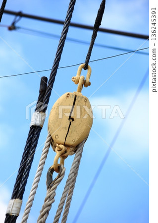 Masts and rope of sailing ship. Masts and rope of sailing ship. 136245391