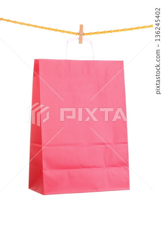 Shopping red gift bags isolated 136245402